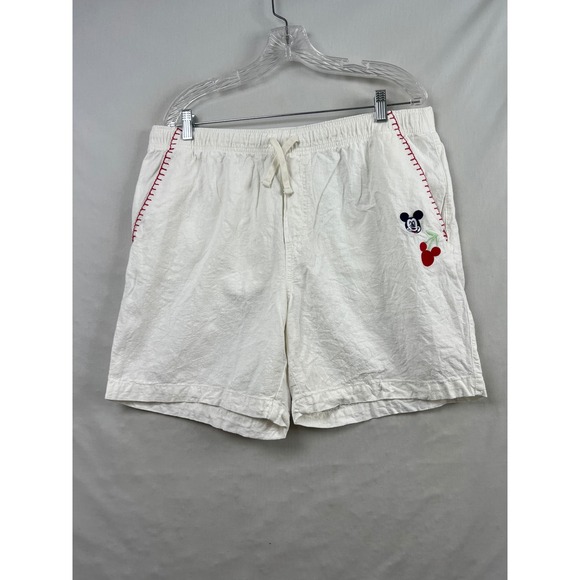 Old Navy Pants - Old Navy Disney Shorts Womens Large White Linen Blend Mickey Mouse Cherry Red